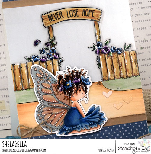 Stamping Bella Bess the Butterfly and Garden Backdrop (close-up)