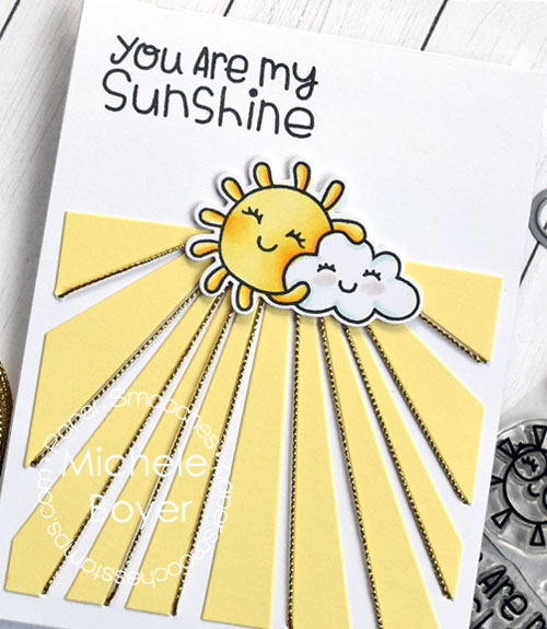 Paper Smooches Sunnyville stamp set, Sunnyville Icons dies, Power Rays die (close-up)