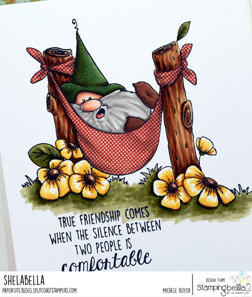 Stamping Bella Gnome in a Hammock (close-up)